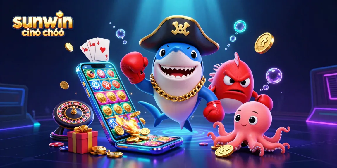 Engaging scene of the cute cartoon characters amidst vibrant casino elements celebrating sunwin chính chủ gaming.