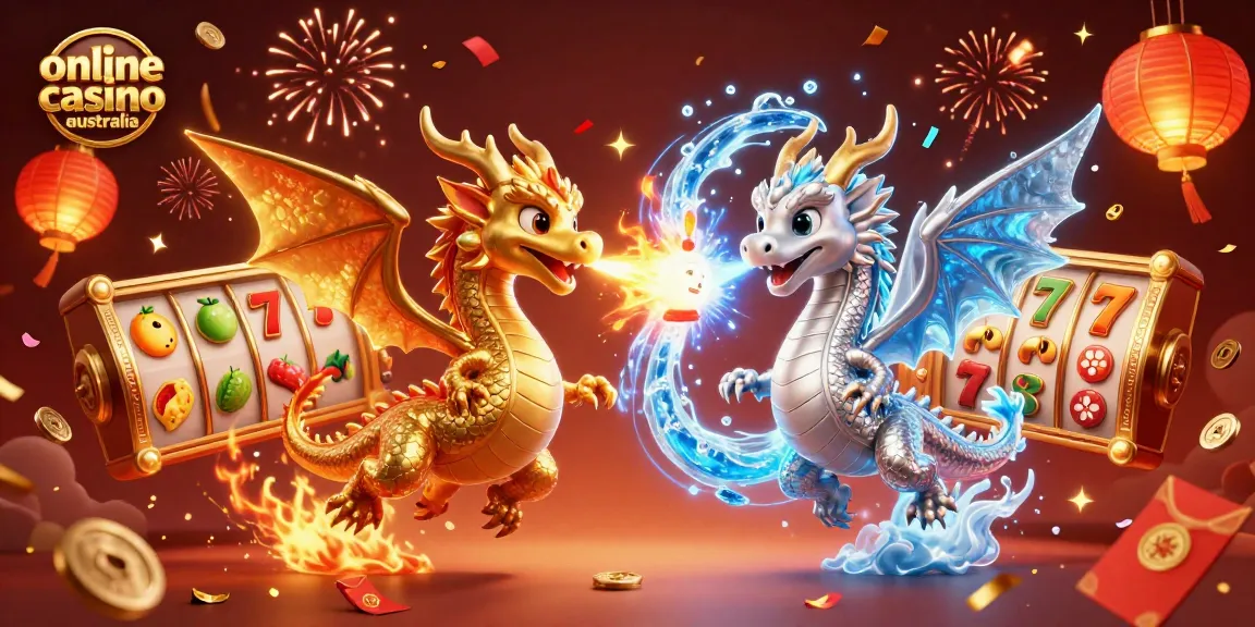 Engage with top online casino Australia games featuring vibrant 3D dragons and slot reels.